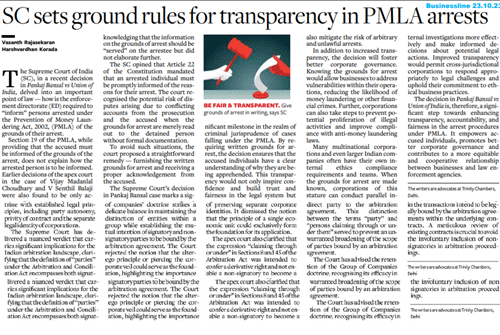 Read more about the article SC Ruling – PMLA Arrests