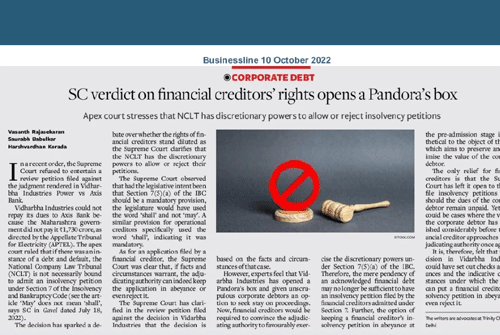 Read more about the article SC Verdict On Financial Creditors Rights Opens A Pandoras Box